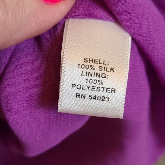 Banana Republic Petite 00P Tie Neck SILK Purple Party Dress Sleeveless Shift - Picture 8 of 10